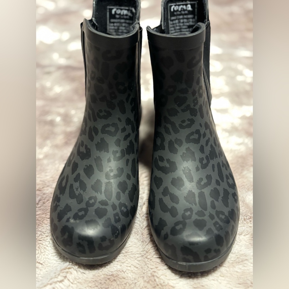 Roma Black Leopard Women's Rain Boots